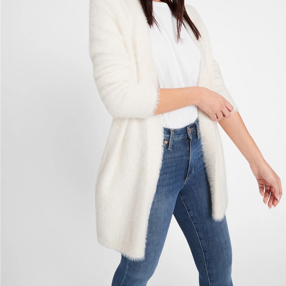 Love Tree White Fuzzy Cardigan Sweater Preloved